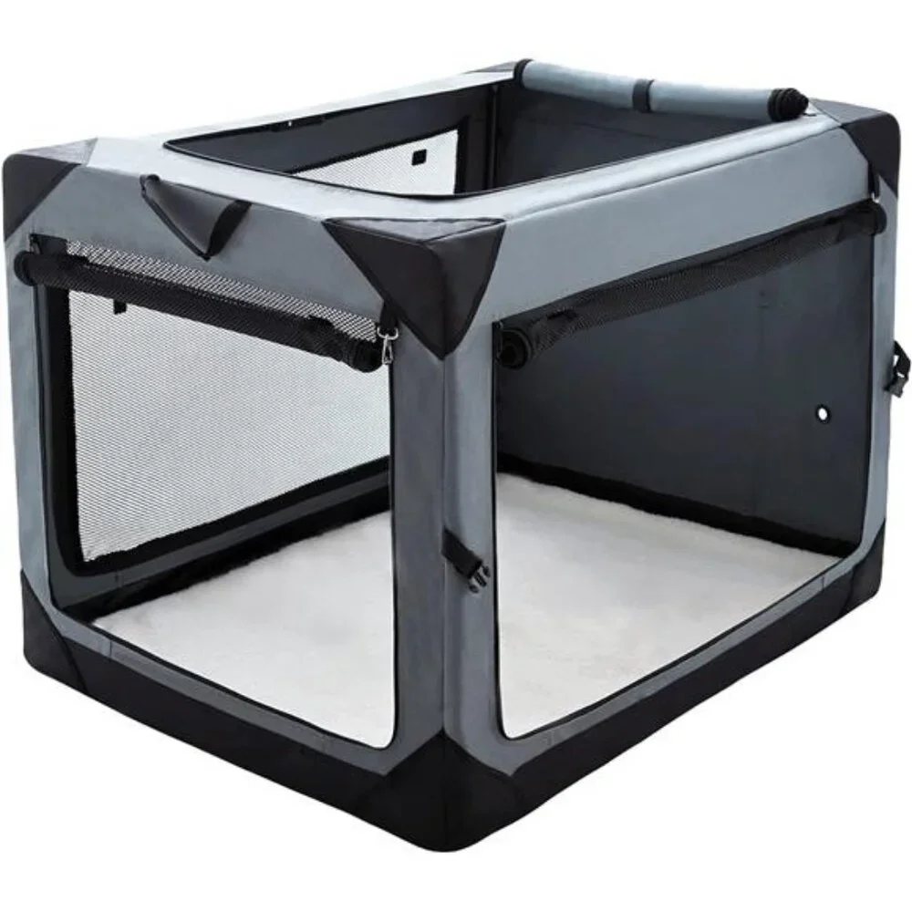36 Inch Collapsible Crate for Large Dogs, 4-Door Foldable Soft Kennel